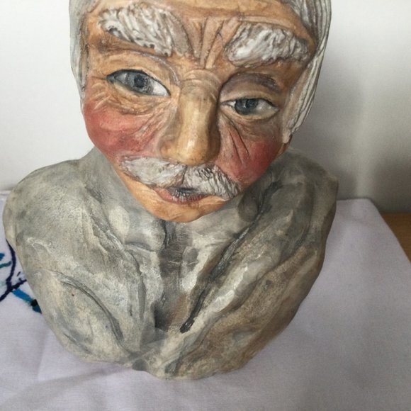 Vintage Figurine statue sculpture old man head very detailed artist signed rare - Picture 3 of 7